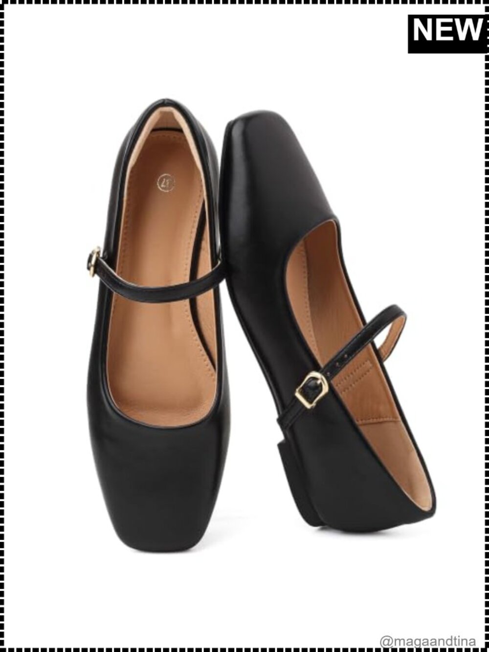 Womens Ballet Flats Mary Jane Square Toe Adjustable Strap Dress Shoes